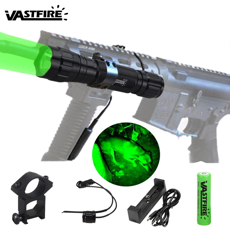 1 Mode 5000lm Q5 LED Tactical Flashlight Torch Hunting Dot Laser Gun Rifle Mount 