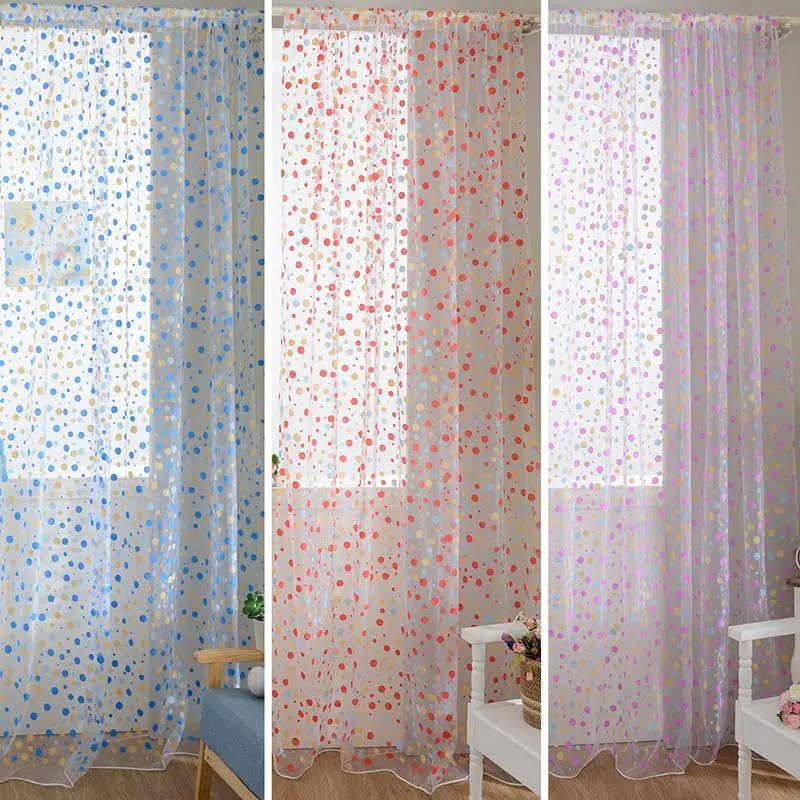 

100cm x 200cm Curtain Polka Dots Drape Panel Sheer Scarf Valance Tulle Voile Door Room Window Curtains AA