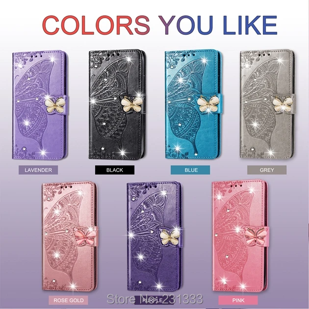 C-ku для Iphone 8 7 PLUS 6 6S X XS MAX XR Алмазный блестящий чехол-кошелек с бабочкой кожаный