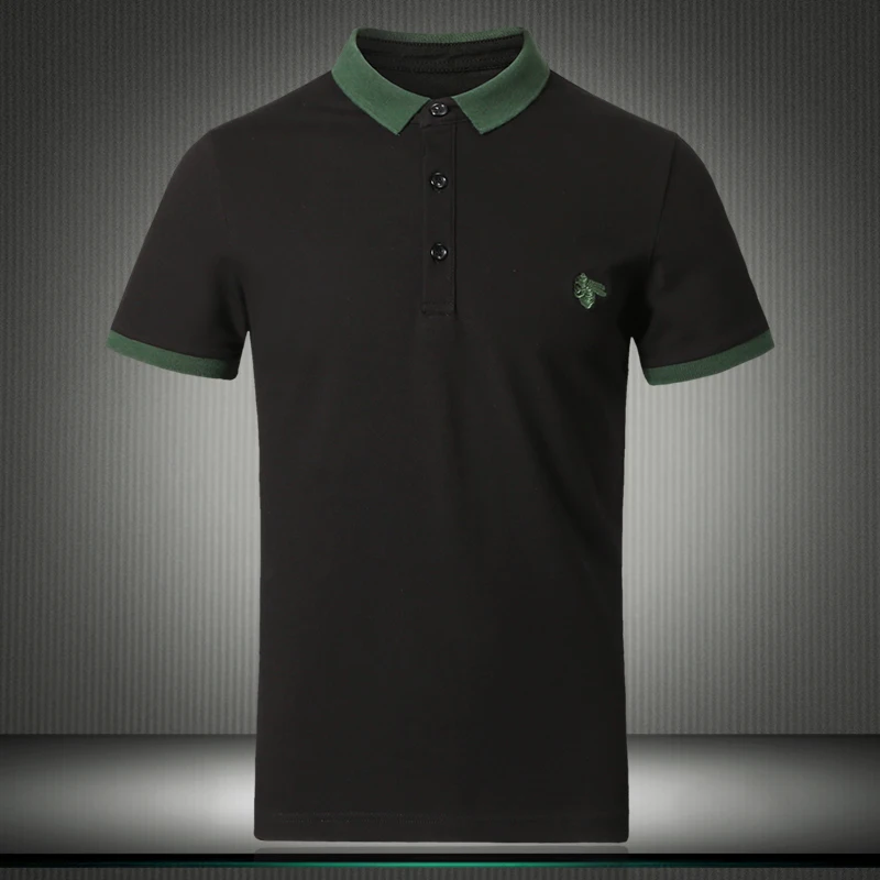 

New 2018 Brand POLO Shirt Men Cotton Fashion Bee Embroidery Print Camisa Polo Summer Short-sleeve Casual Shirts 4807