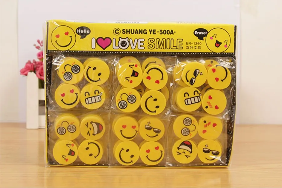 

40Pcs emoji Smile Erasers Fancy Rubber Eraser Assorted Style for dental clinic gift