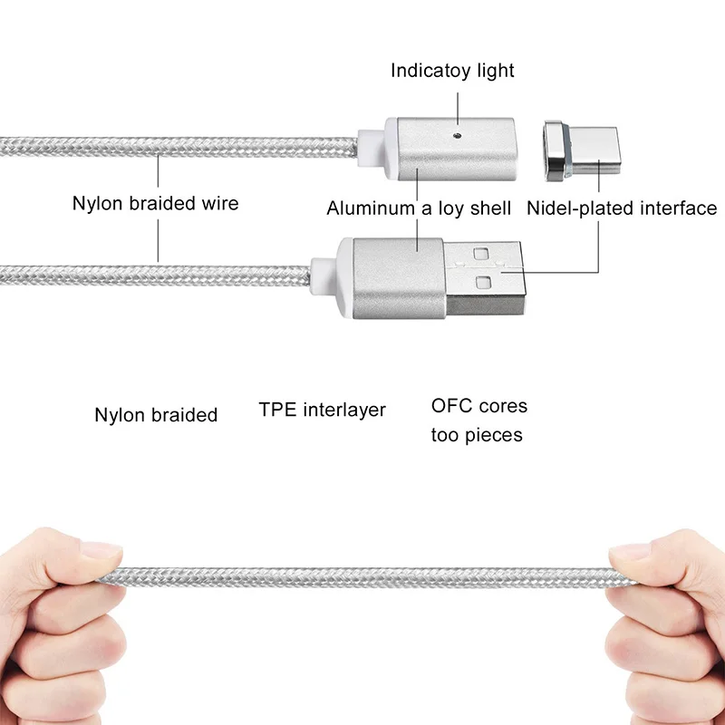 3 в 1 магнитное Кабельное зарядное usb-устройство type-C/Micro USB/IOS шнур для зарядки данных с 3 адаптерами для iPhone X 8 7 6 Plus 5 Phone Mobile