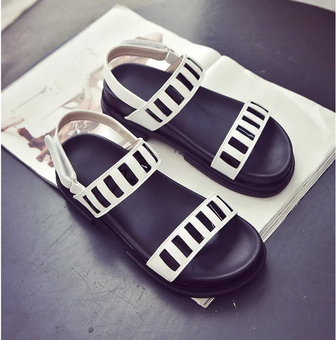 

2017 Summer Sandals Women Flat Platform Sandals Color Matching Peep-toe Buckles Student Female Casual Gladiator Sandalias