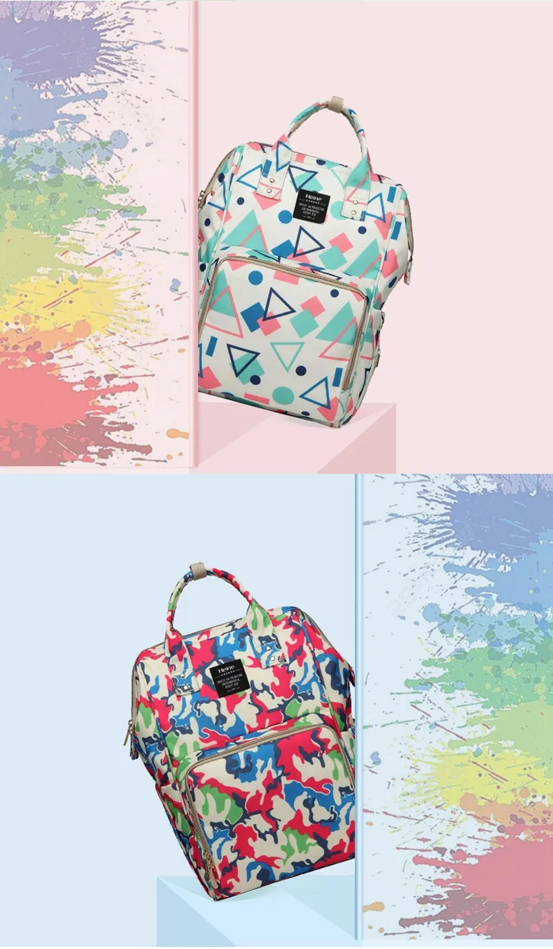 Heine New Products Cartoon Puppy Fashion Camo Printed Mummy Travel Shoulder Backpack Bag 10
