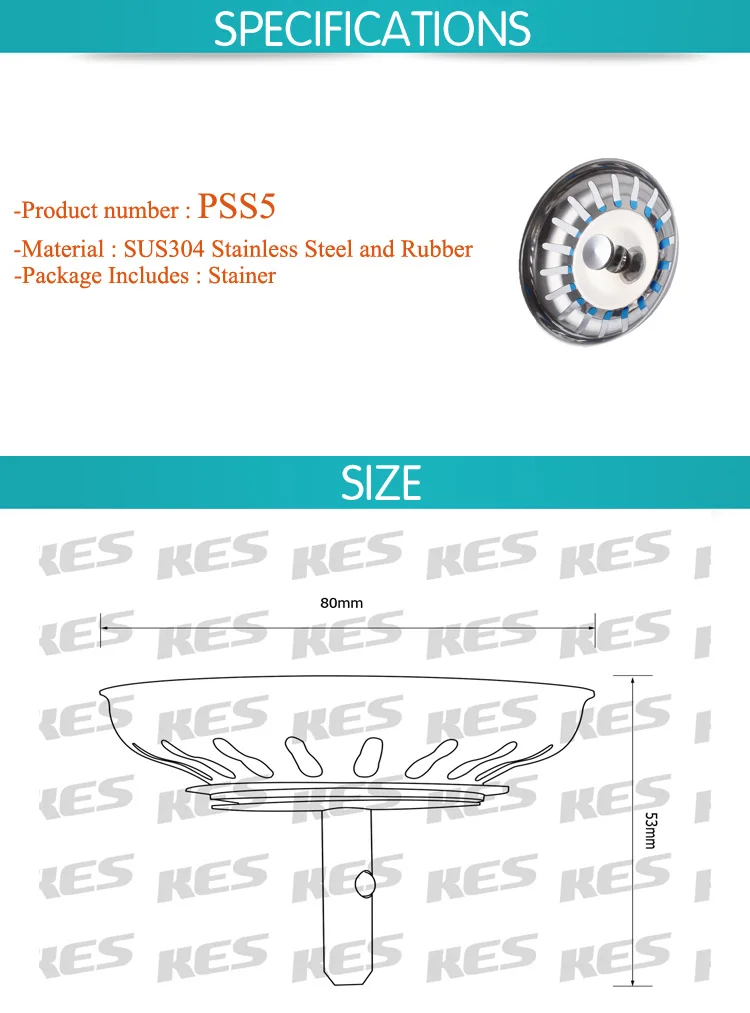 KES SUS304 фильтр-пробка для кухонной раковины из нержавеющей стали, PSS5