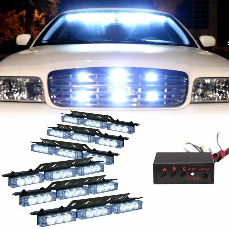 

54x LED Car Emergency Vehicle Strobe Lights Bars Deck Dash Grill Warning Lights (White)