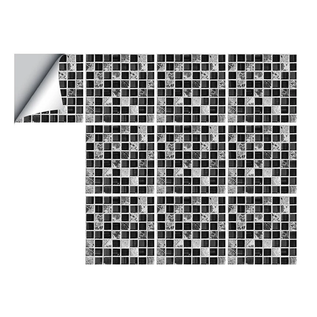 Black and White Mosaic Tile Stickers Self Adhesive Wall Sticker for Kitchen Bathroom Floor Wall Decoration