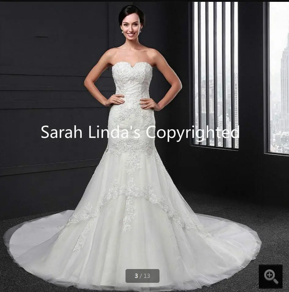 

Attractive wholesale mermaid lace appliques Wedding Dresses 2016 modest sleeveless formal bride gowns beading long bride dress