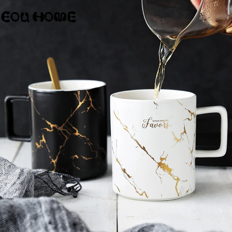 Кофейные кружки с мраморной золотистой текстурой Офисная домашняя керамическая