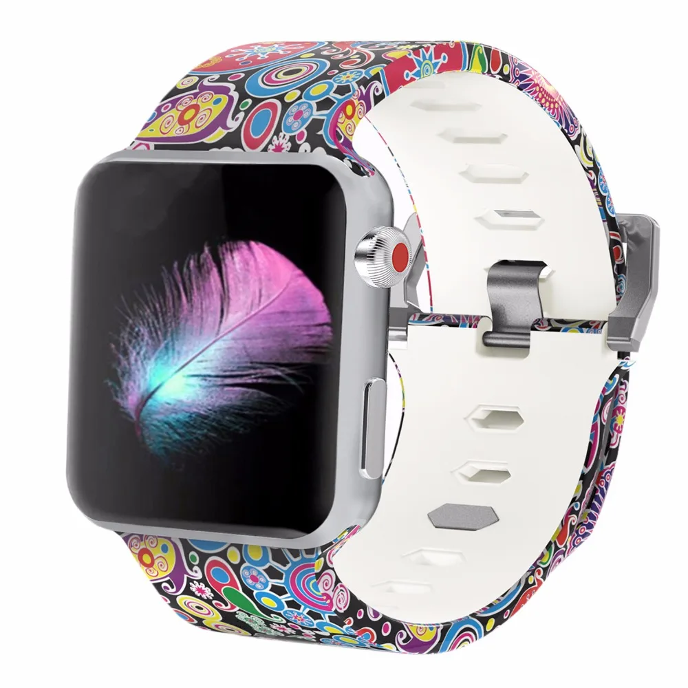 

Bemorcabo Print Colorful Replacement Sport Band for Apple Watch Series 3/2/1,Soft Silicone Wristband Strap Bands for iwatch 38mm