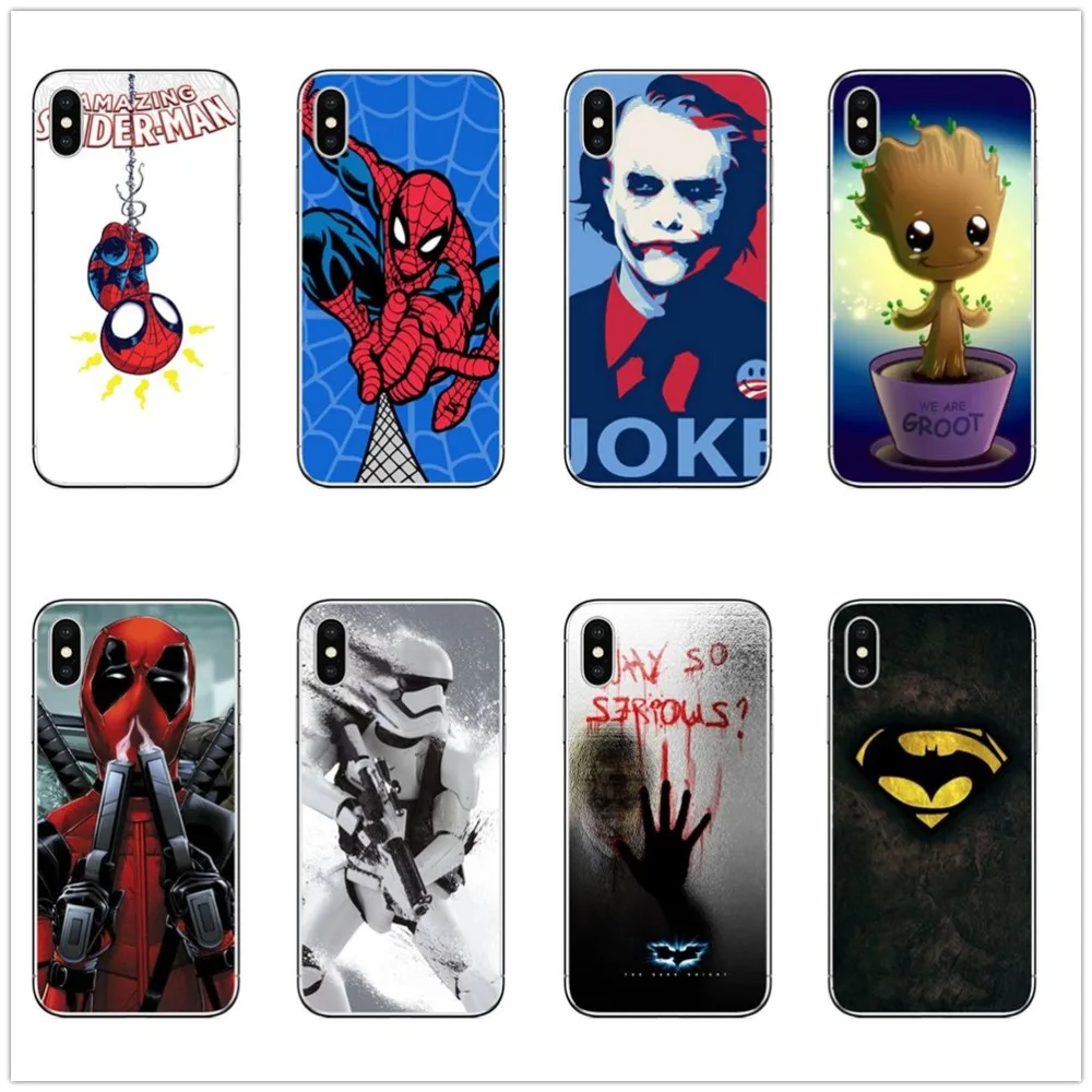 

Marvel Superhero Spideman Deadpool joker back cover For Apple iPhone 8 7 6 6S Plus 5 5S SE XR X XS Max clear silicone phone case