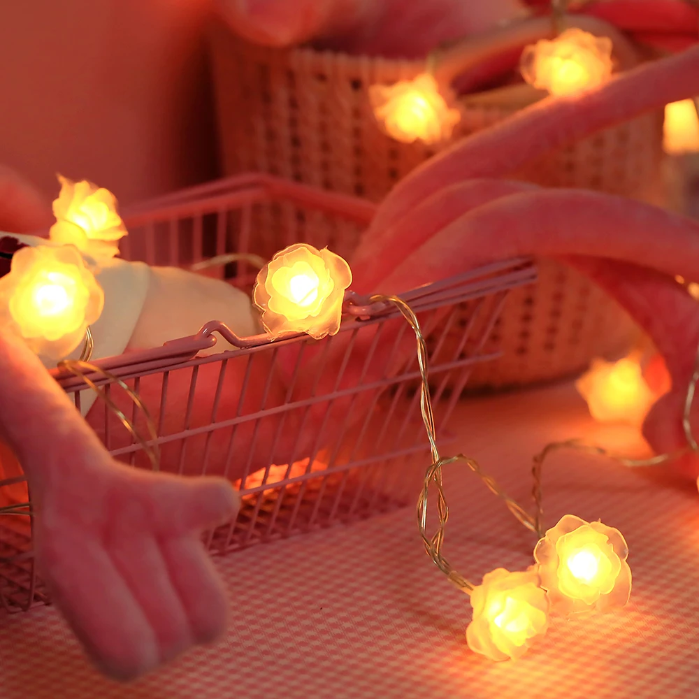 

FS-Newest String Lights 4m 5m 6m 7m 10m LED Rose Flower Shape Christmas String Lights for Valentine Wedding party Garland Deco