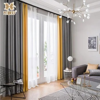 

2018 New Arrival North Europe Lemon Colors Blackout Drapes for Bedroom Imitation Linen Curtains Grommets for Living Room Modern
