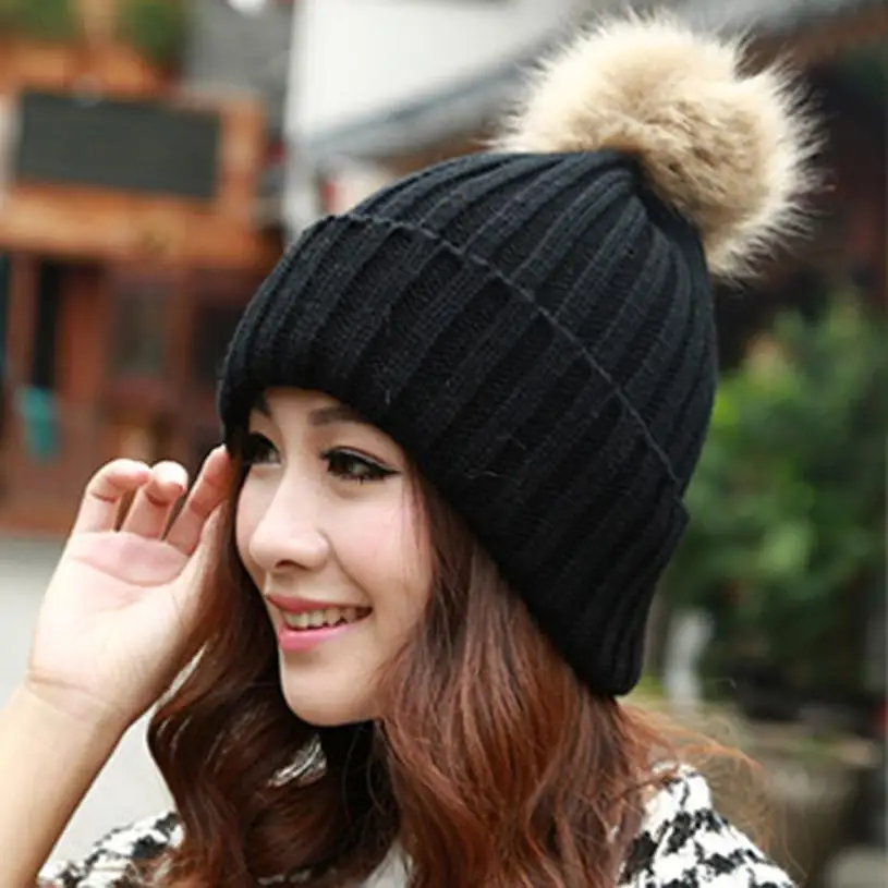 Модные женские зимние меховые теплые шапки вязаные шерстяные шапки Лидер продаж Dec 14