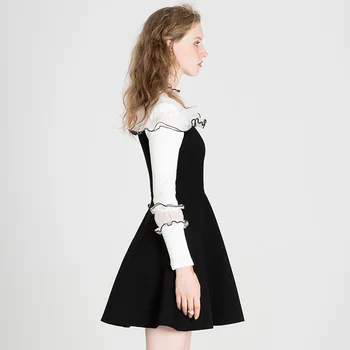 

2019 Mini Sexy Celebrity Ruffles Patchwork Black Full O Neck Women Elegant Strapless Night Club Body con Party Dresses Wholesale