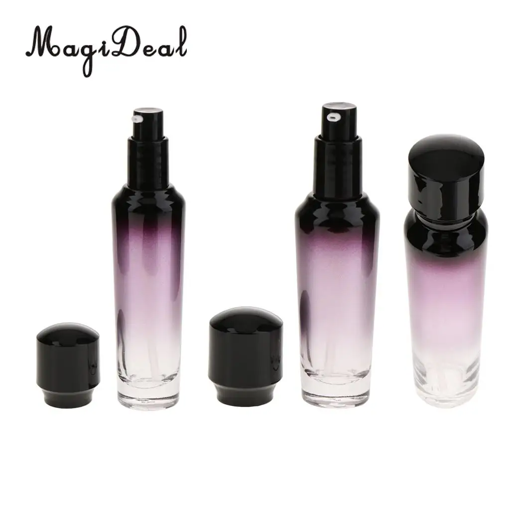 3 Pack 35/55/100ml Empty Glass Container Makeup Face Cream Lotion Treatment Pump Bottle Jar Pot Cosmetic Refillable Container