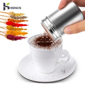 

KONCO Stainless Steel Powder Shakers, Mesh Shaker Powder Cans for Coffee Cocoa Cinnamon Powder with Lid, Sugar Flour Sifter