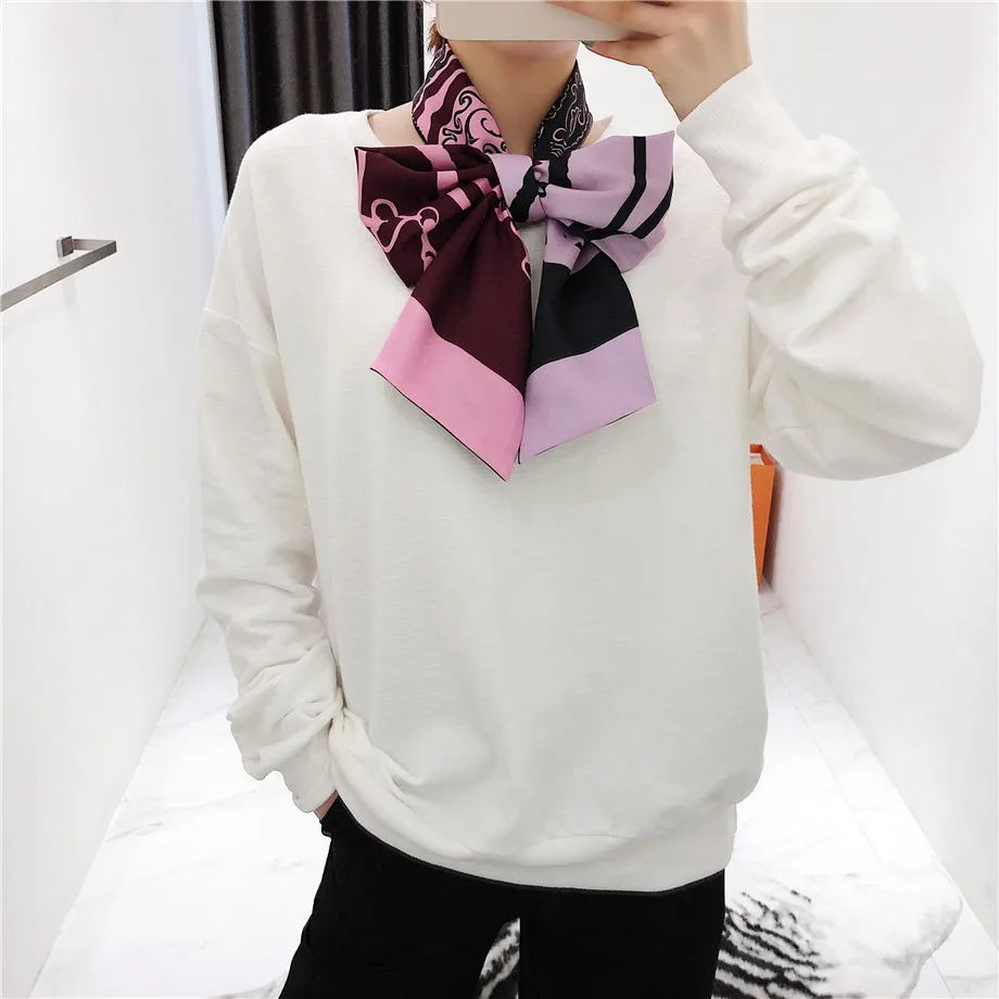 160cm Luxury Brand New Design Tassels Chain Twill Scarf Double-deck Women Scarf Head Silk Scarves Wraps Neckerchief For Ladies