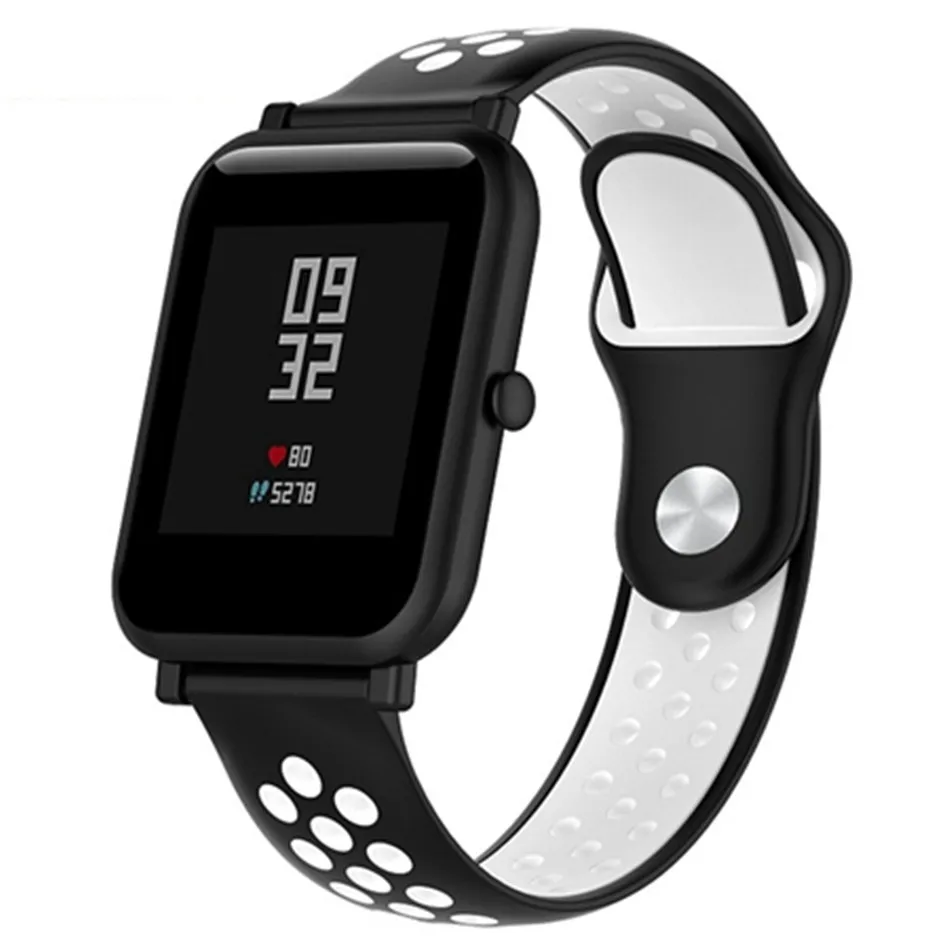 Двухцветный сшивание сменный ремешок для часов 20 мм для Xiaomi Huami Amazfit Bip 22 мм ремешок для samsung gear S3 Смарт-часы - Цвет: black White