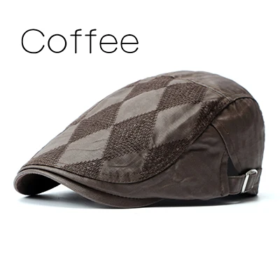 New Autumn Winter Beret Caps Unisex Mens Hats Cotton Striped Beret Hat British Retro Men Women Woolen Flat Cap Boina Hat - Цвет: Coffee