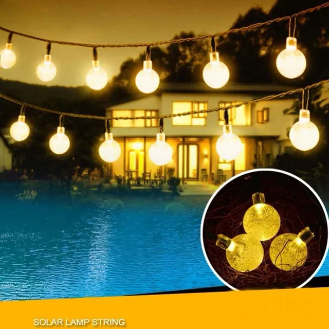 6m 30 Led Solar Powered Outdoor String Lights Crystal Ball Fairy
