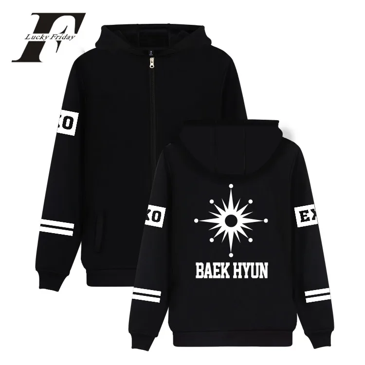 

LUCKYFRIDAYF 2017 EXO NEW Kpop Team Autumn Zipper Hoodies Women Cap Fans Casual Top Coat Unisex Harajuku Sweatshirt Plus Size