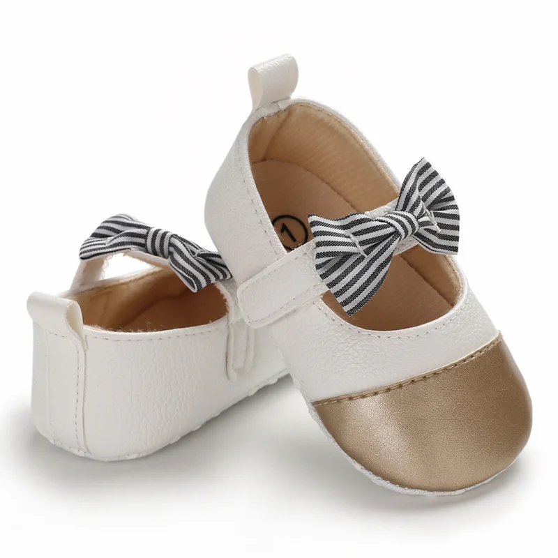 Детская обувь в полоску с бантом для новорожденных; детская обувь с мягкой подошвой; нескользящая обувь из искусственной кожи для