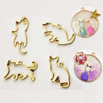

5pcs/lot Cute Cat Bezel Metal Frame Pendant Charm Bezel Setting Cabochon Setting UV Resin Charm Necklace Earring Findings