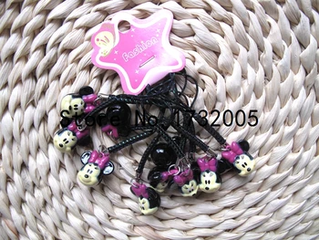 

New 50 Pcs Cute Minnie Head Cartoon key chain Cell Phone Strap Bell Charm 1-2cm Free Shipping MH008