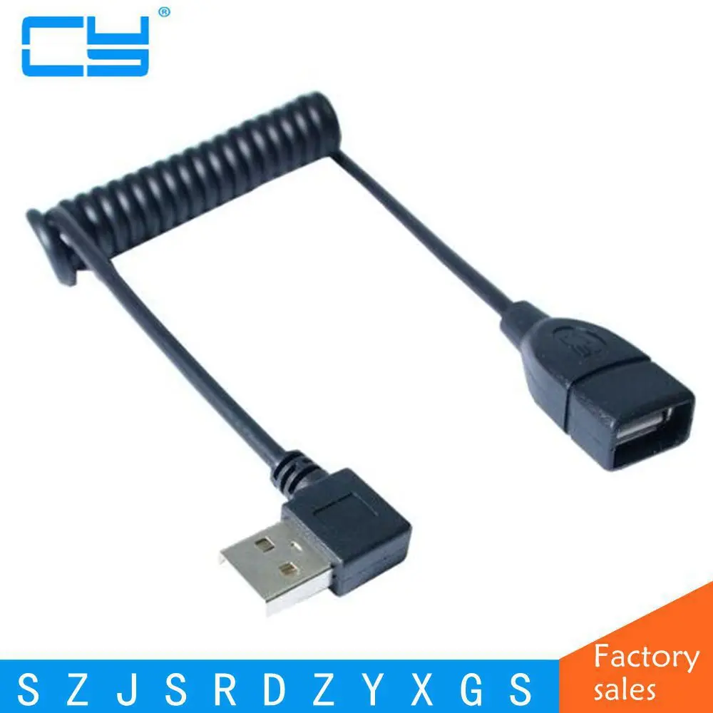 elbow Spring Coiled USB 2.0 Male to Female Data Sync Charger Extension
