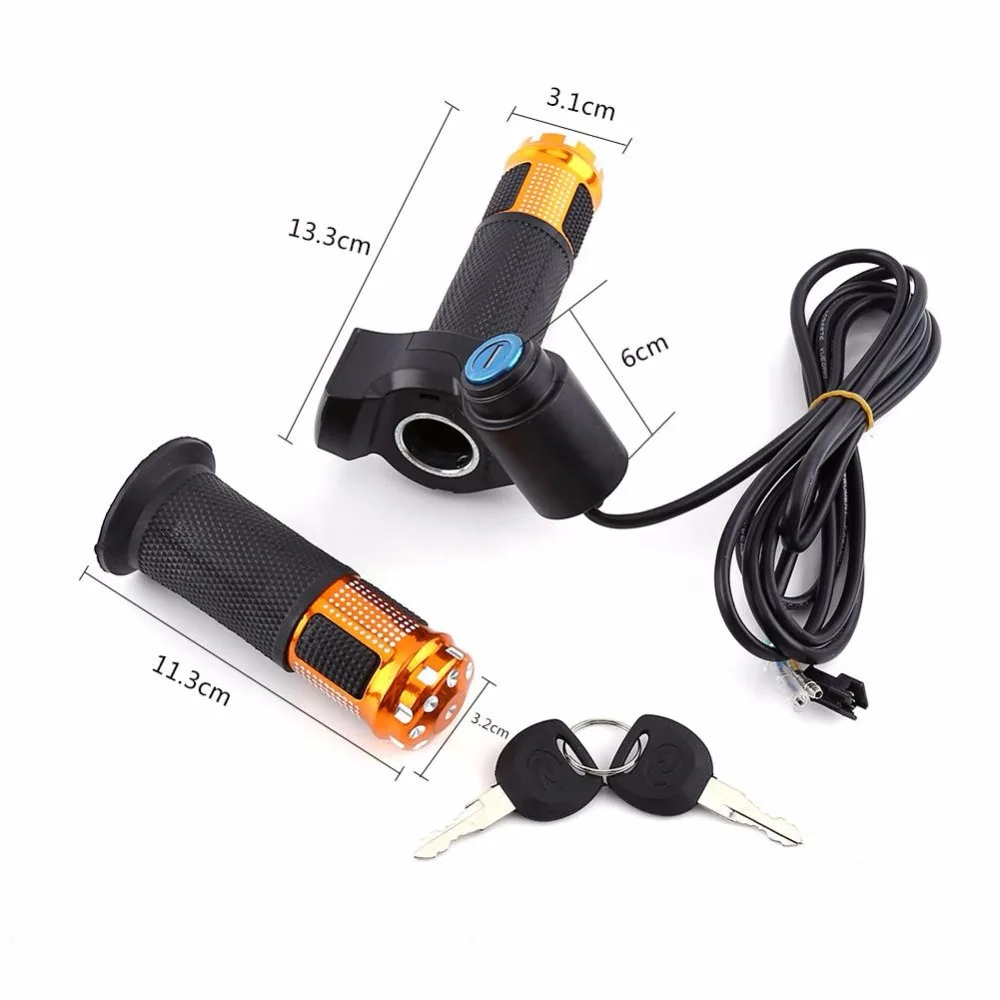 Best 1 Set Aluminium Alloy Twist Throttle 5 wires Grips with LED Display Handle Key Knock Electric Bike scooter Accelerator 2