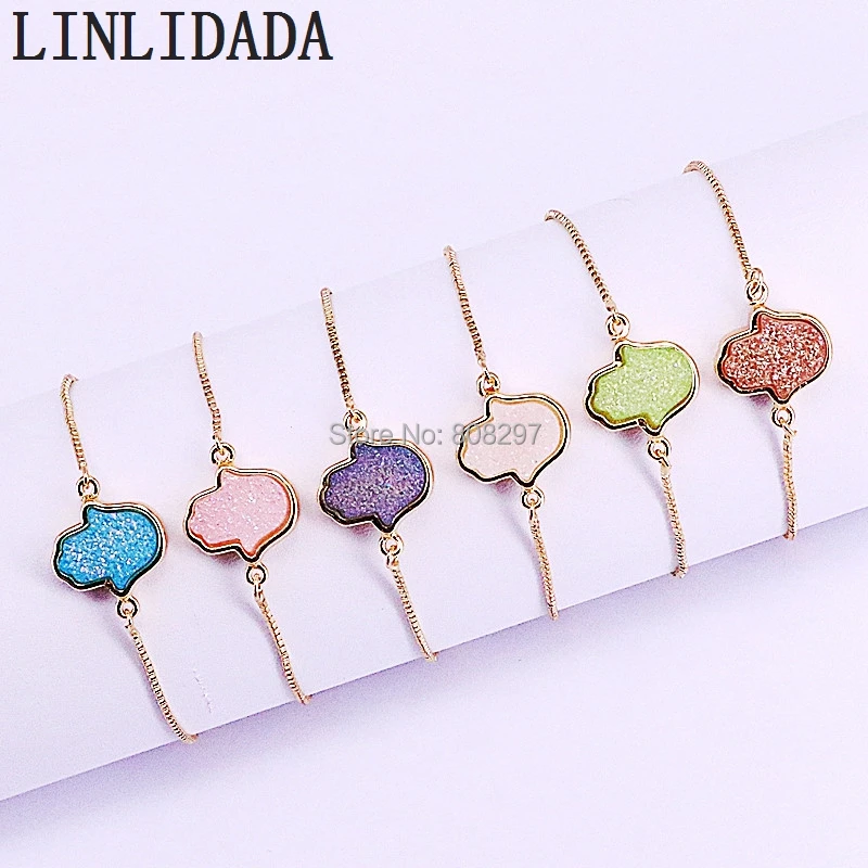 10 шт. модный титановый камень друзовый кварц Хамса застежка-закрутка браслеты ювелирные изделия Регулируемые Цепи Браслеты для женщин