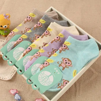 

ZDL-145 Spring Summer Women's Casual Cute Lovely Monkey Cartoon Cotton Low Cut Socks 10pairs