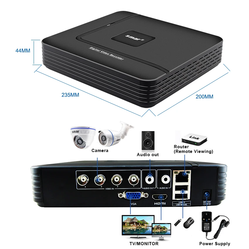 Smcctv 1080N DVR 4CH комплект P2P HDMI H. 264 Гибридный DVR система видеонаблюдения 720P 1080P комплект камеры AHD Открытый HD 3,6 мм объектив