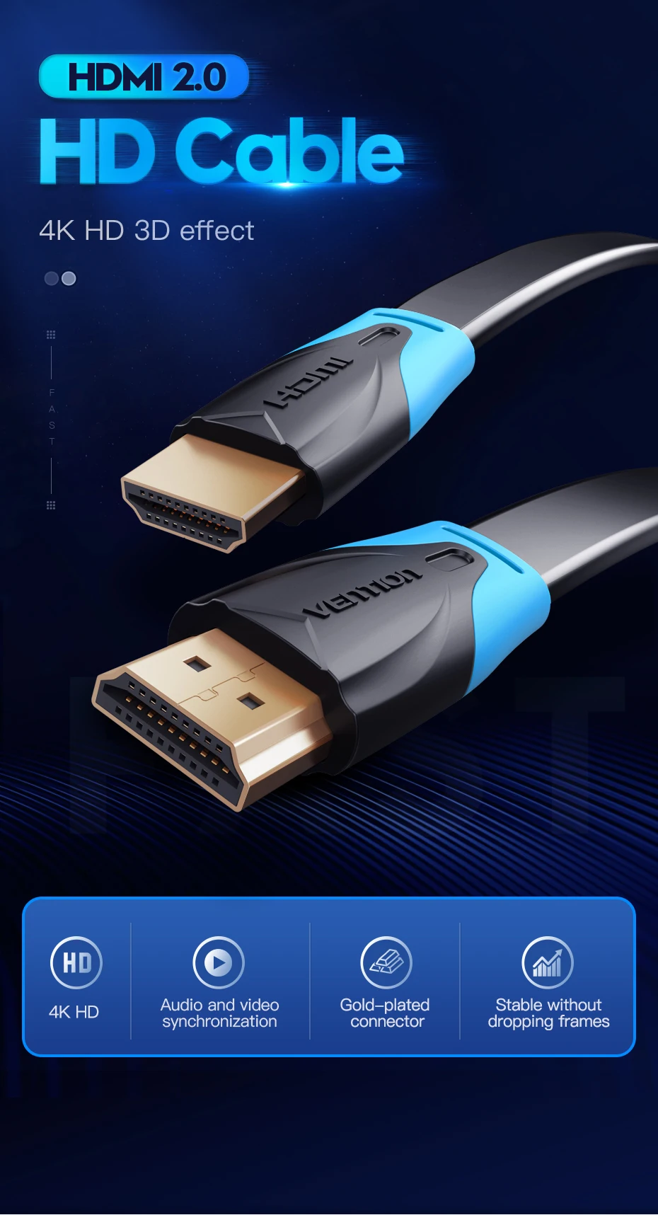 Кабель Vention HDMI 2,0 3D 2160P кабель HDMI 1,5 м 2 м 5 м 3 м 10 м 15 м с Ethernet HDMI адаптер для HDTV ЖК-проектора HDMI 4K кабель