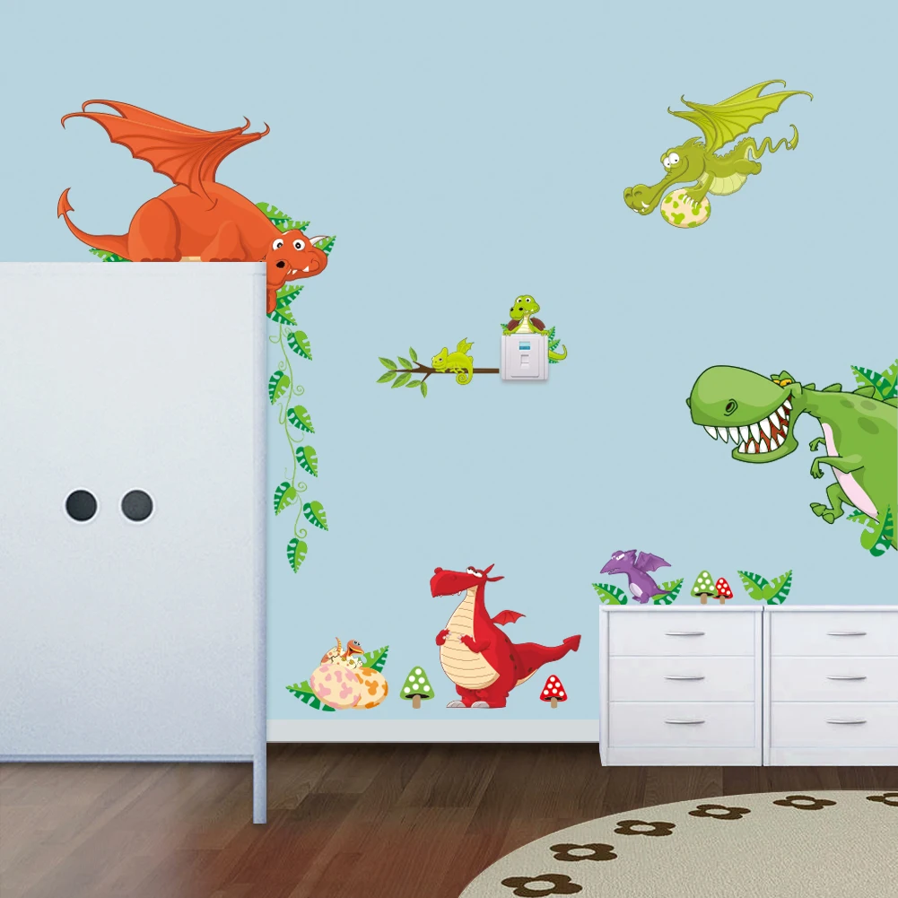 Мультяшные Животные Динозавр настенные наклейки для детей настенные наклейки для детской комнаты детская дверь гардероба в спальне украшения