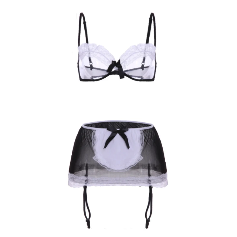 

Sexy Costume Erotic Apron Maid Temptation Large Size Suit Cosplay Sexy Perspective Uniform Set Babydoll Dress Women Lace Skirt