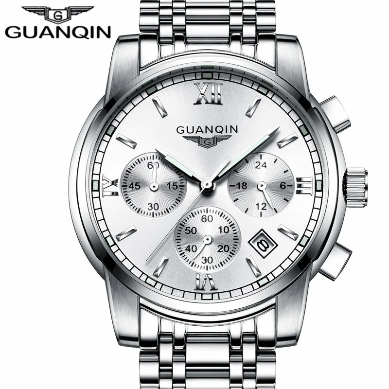 GUANQIN Relogio Masculino мужские часы бизнес мужские роскошные брендовые кварцевые часы мужские 19018 часы полностью из нержавеющей стали наручные часы A