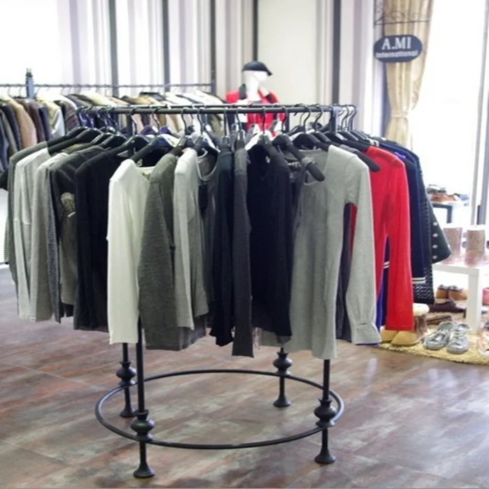 Iron clothing rack display rack floor-round island shelf hangers pendant  display rack shelf _ - AliExpress Mobile