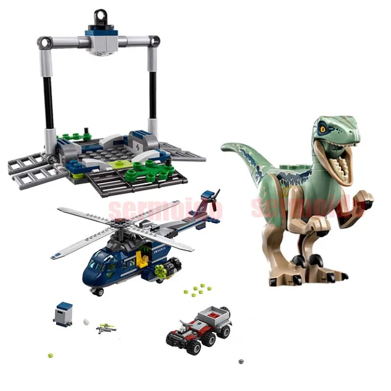 Compatible with Legoings 75928 Jurassic World Dinosaur Park Velociraptor Blue Helicopter Pursuit Building Blocks Toys