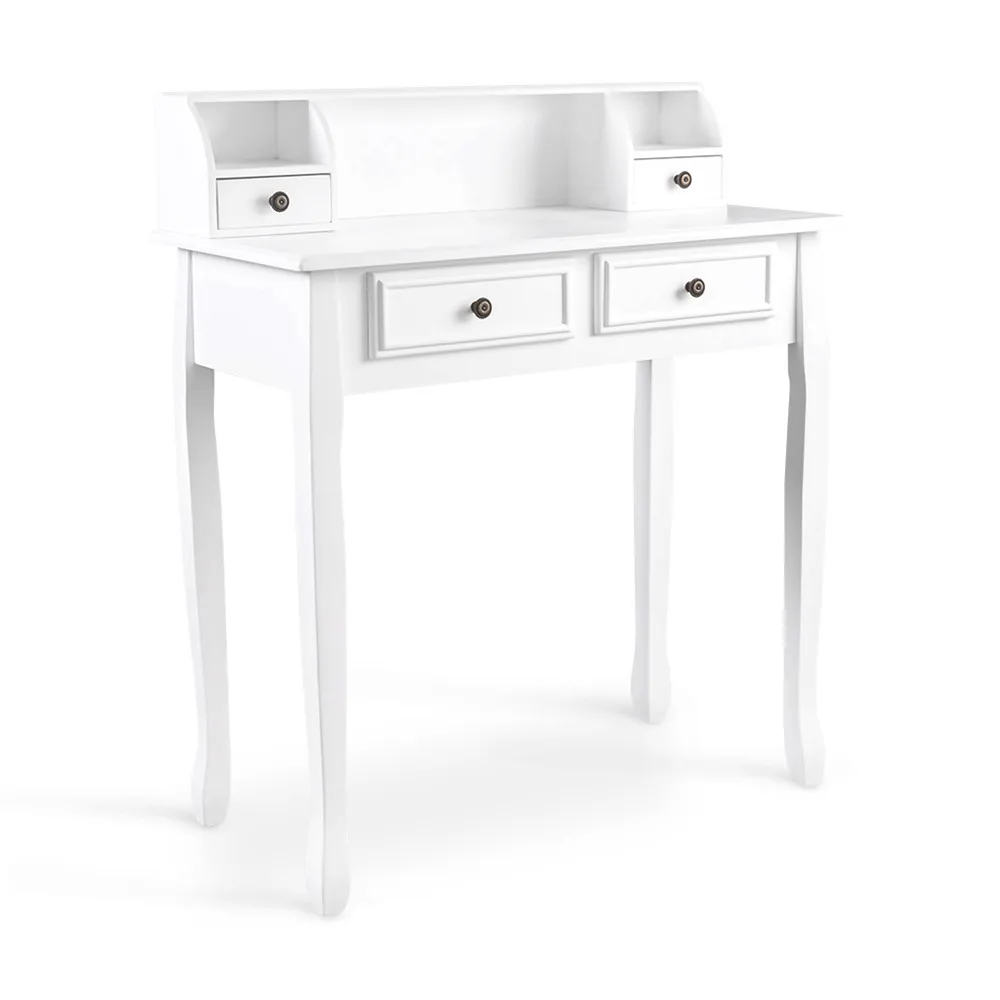 LANGRIA Makeup Dressing Table Vanity with 4 Drawers, 3 Open Storage Compartments and Solid Rubberwood Legs Makeup Dresser-White 1