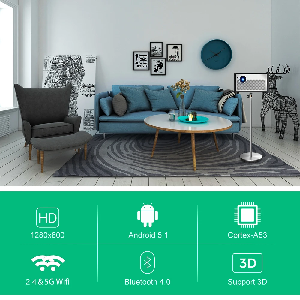 Проектор HD DLP Everycom H1 Android Wi Fi затвор активный 3D умный проектор 1300 ANSI люменов