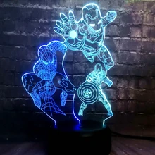 Мстители Marvel, Супергерой, паук, Капитан Америка, Железный человек, светодиодный, смешанный, 7 цветов, зарядка для сна, ночник для детей, вентиляторы, друзья, забавный подарок