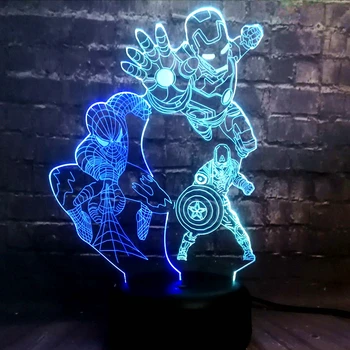 

Avengers Marvel Super Hero Spider Captain America Iron Man LED Mixed 7 Color Charge Baby Sleep Night Lamp Fans Friends Fun lamp
