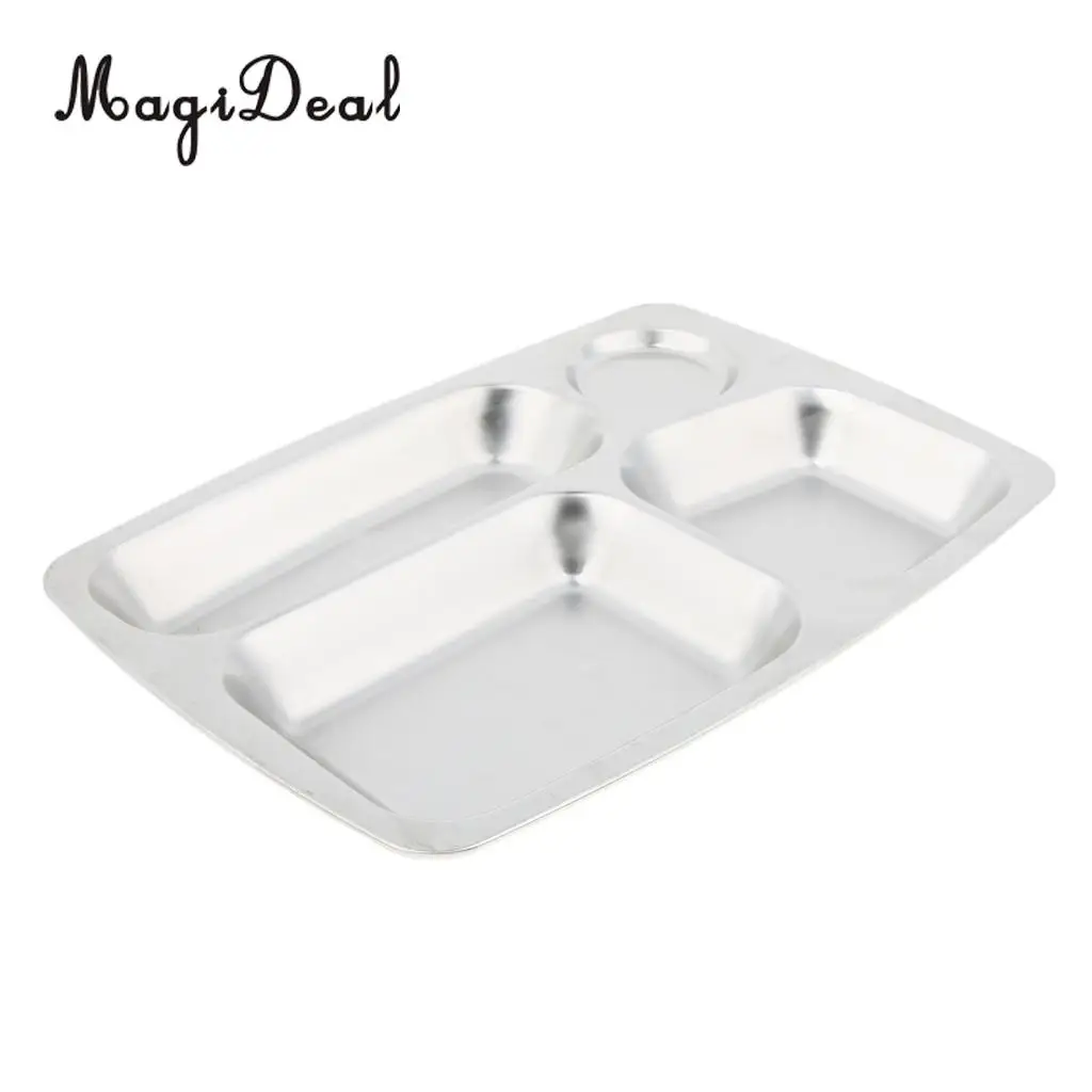 Stainless Steel Divided Lunch Food Serving Bento Box Tray Restaurant Canteen Tableware Rectangular Camping Hiking
