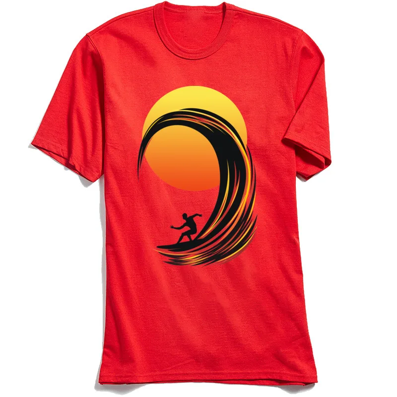 Custom Surfing On Fire Normal Short Sleeve Mother Day Tops Shirts Discount Crew Neck Cotton Tee-Shirts Man T-Shirt Surfing On Fire red