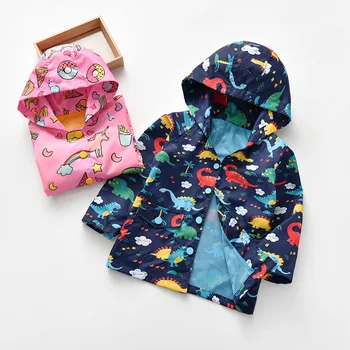 

Spring Autumn Outdoor Boys Girls Rain Jacket Lightweight Cartoon Dinosaur Children Raincoats Waterproof Hooded Kids Jacket 3-8T