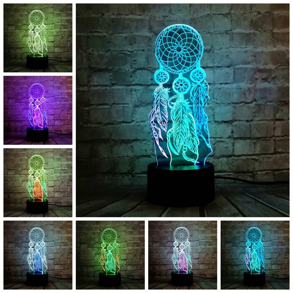 Настольная лампа Valentine Wind Chimes переключатель Ловец снов 3D сенсорный Ночной
