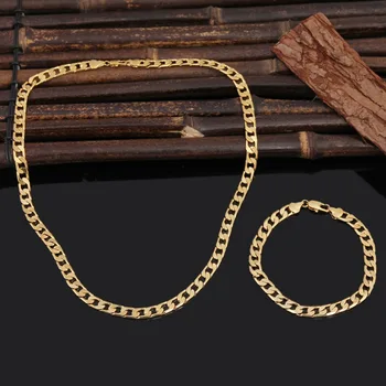 

Bangrui 50cm & 7mm Jewelry 2017 New Golden Chain Necklace Bracelet Wholesale Necklace Bracelet Set