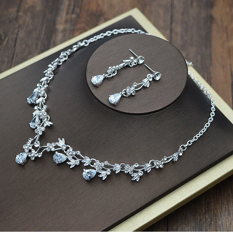 Design de moda de Cristal de Noiva 3 PCS Clipe Colar Brincos Tiaras Coroas Nupciais Do Casamento Conjunto de Jóias Acessórios Para Mulheres (3)